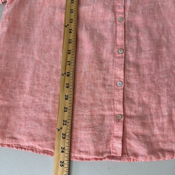 Tahari Short Sleeve Linen Shirt Size M Coral Peach Button - Picture 7 of 8